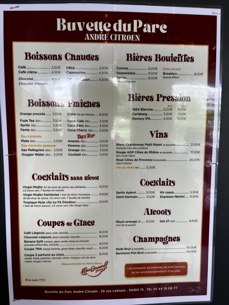La Buvette du Parc menu 2