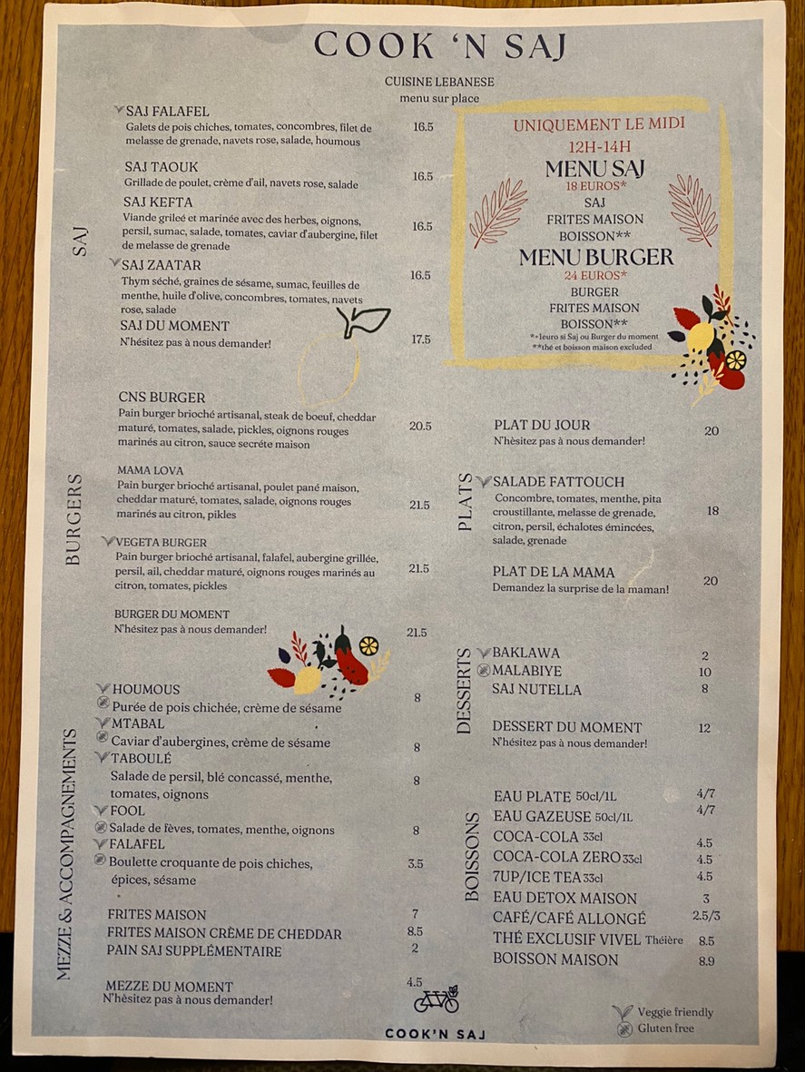 Cook'n Saj menu 1