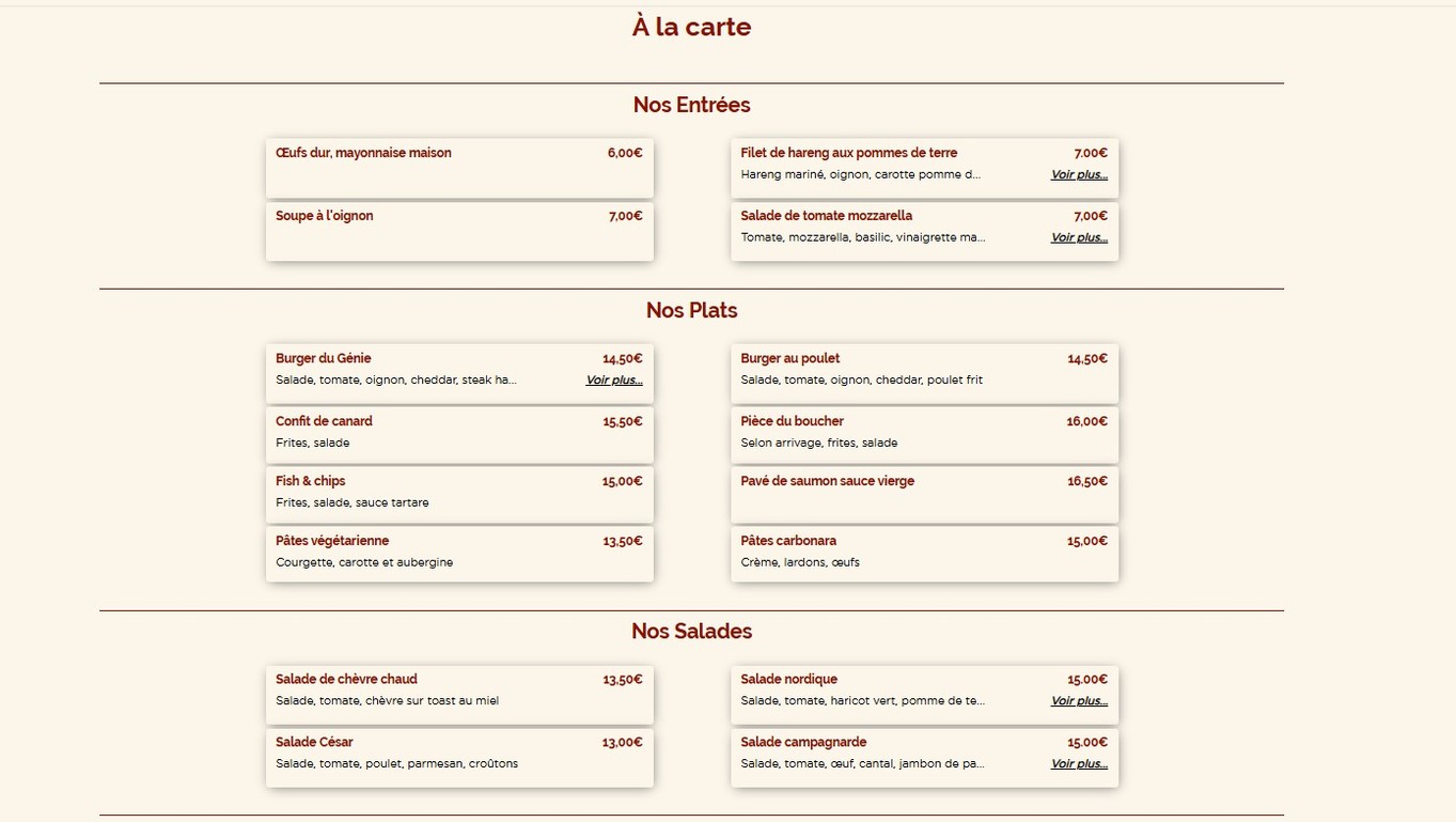 Le Génie menu 1