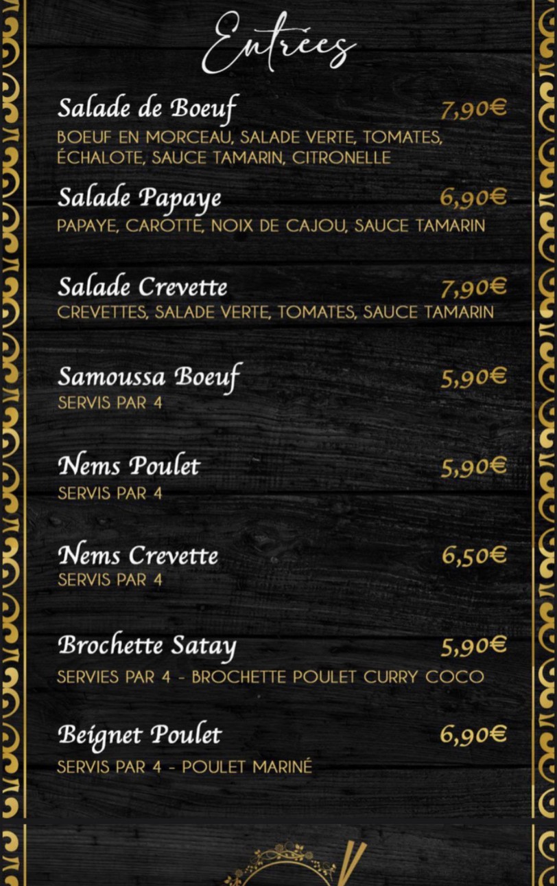 French Thaï menu 1