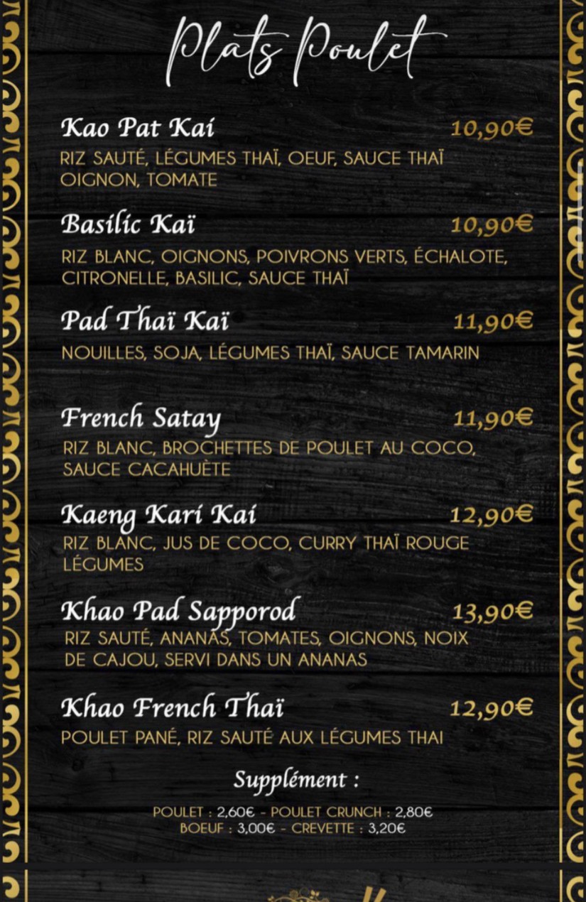 French Thaï menu 2