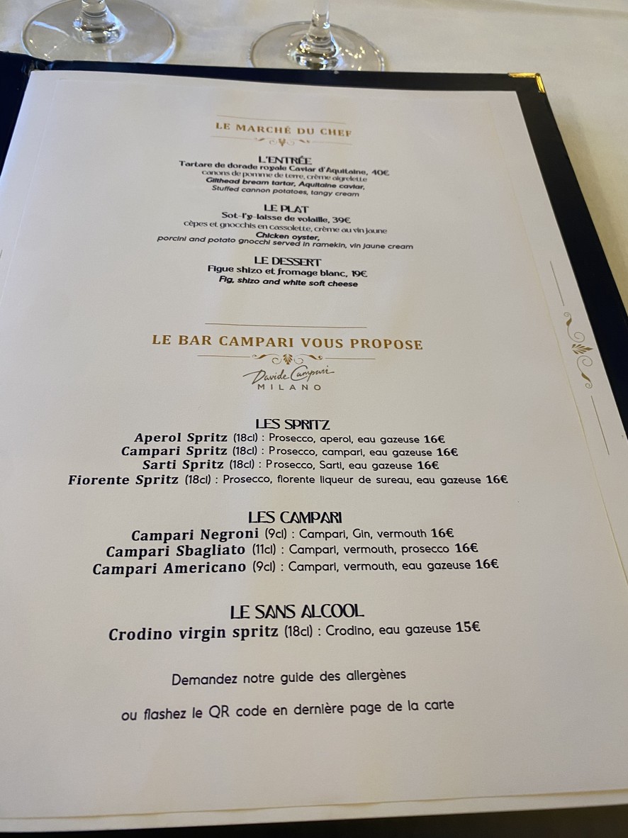 Le Train Bleu menu 1
