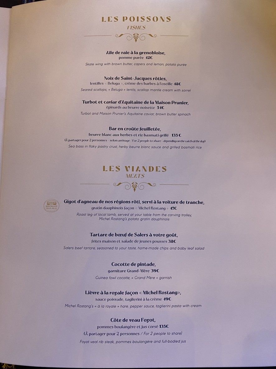 Le Train Bleu menu 2