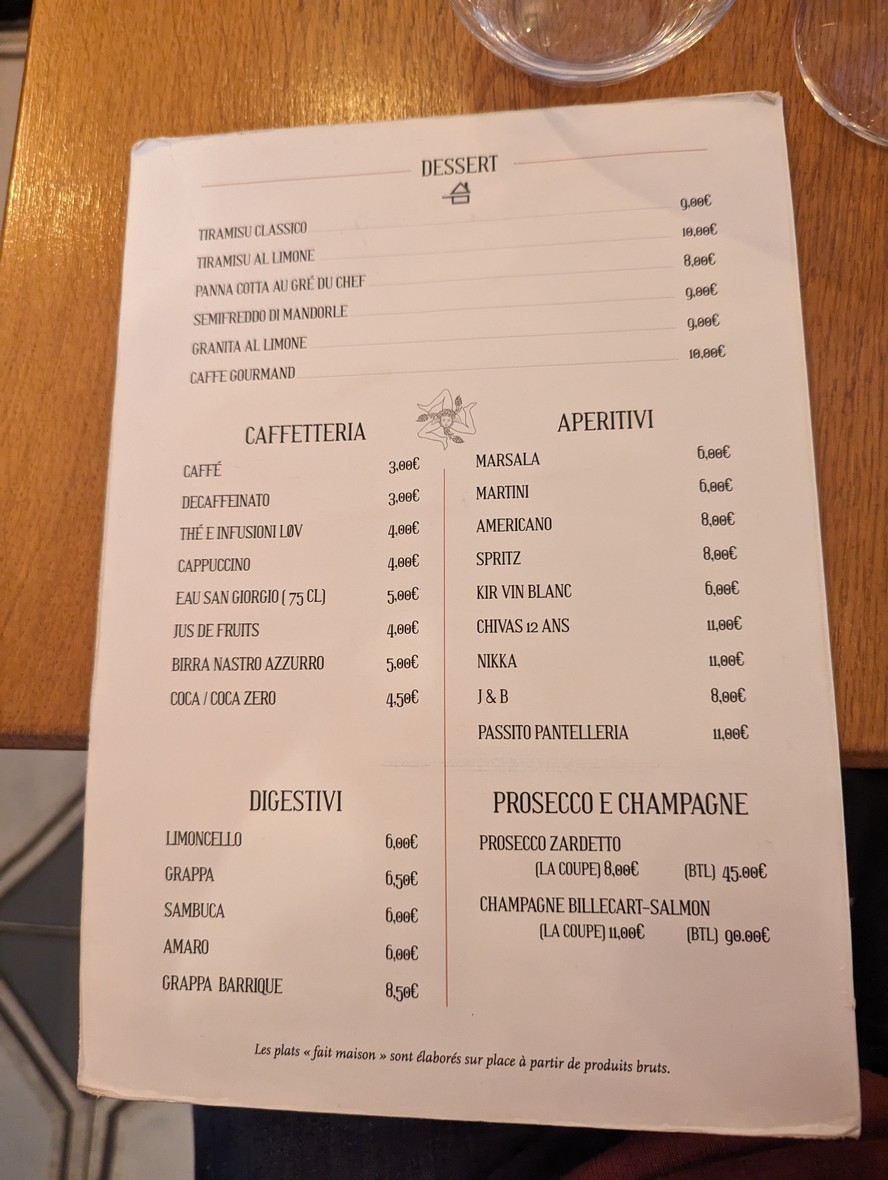 Sapori Siciliani – Restaurant italien & sicilien à Levallois-Perret menu 3