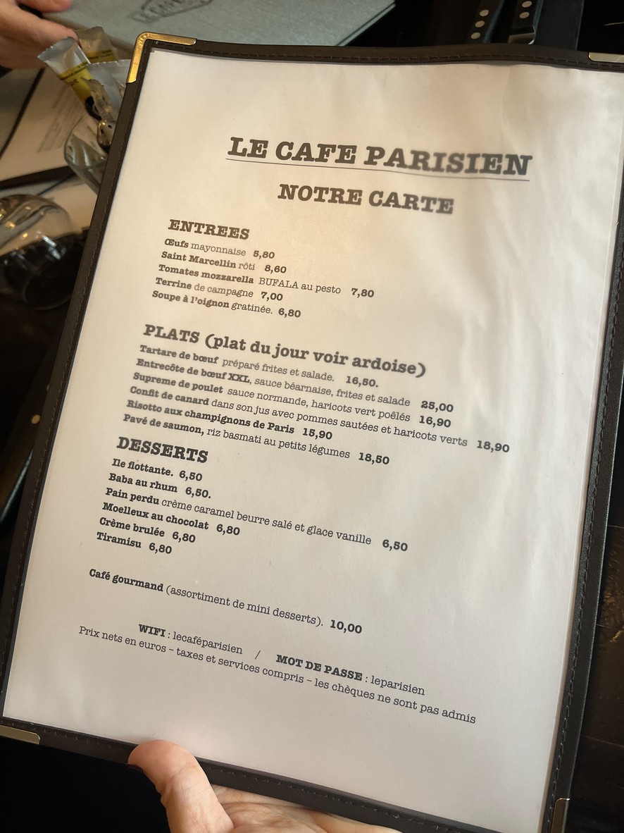 Le Café Parisien menu 1