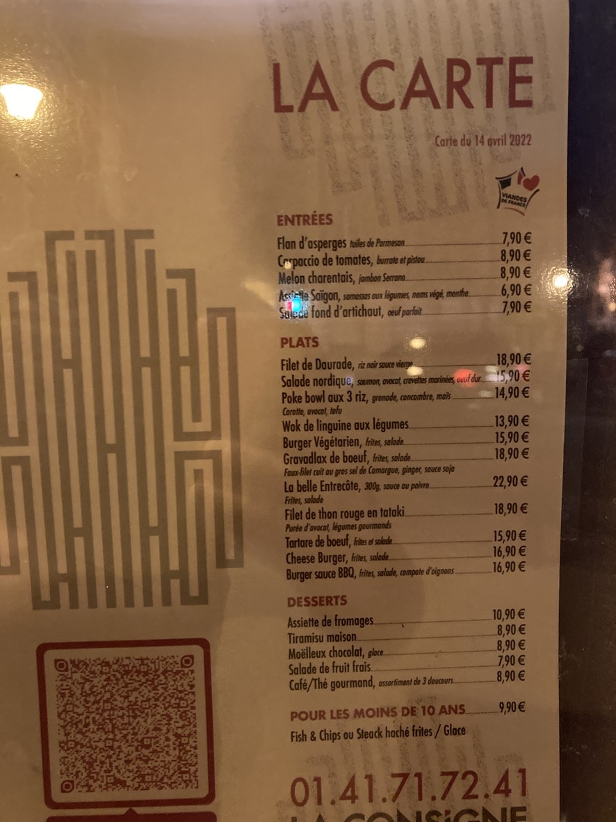La Consigne menu 1