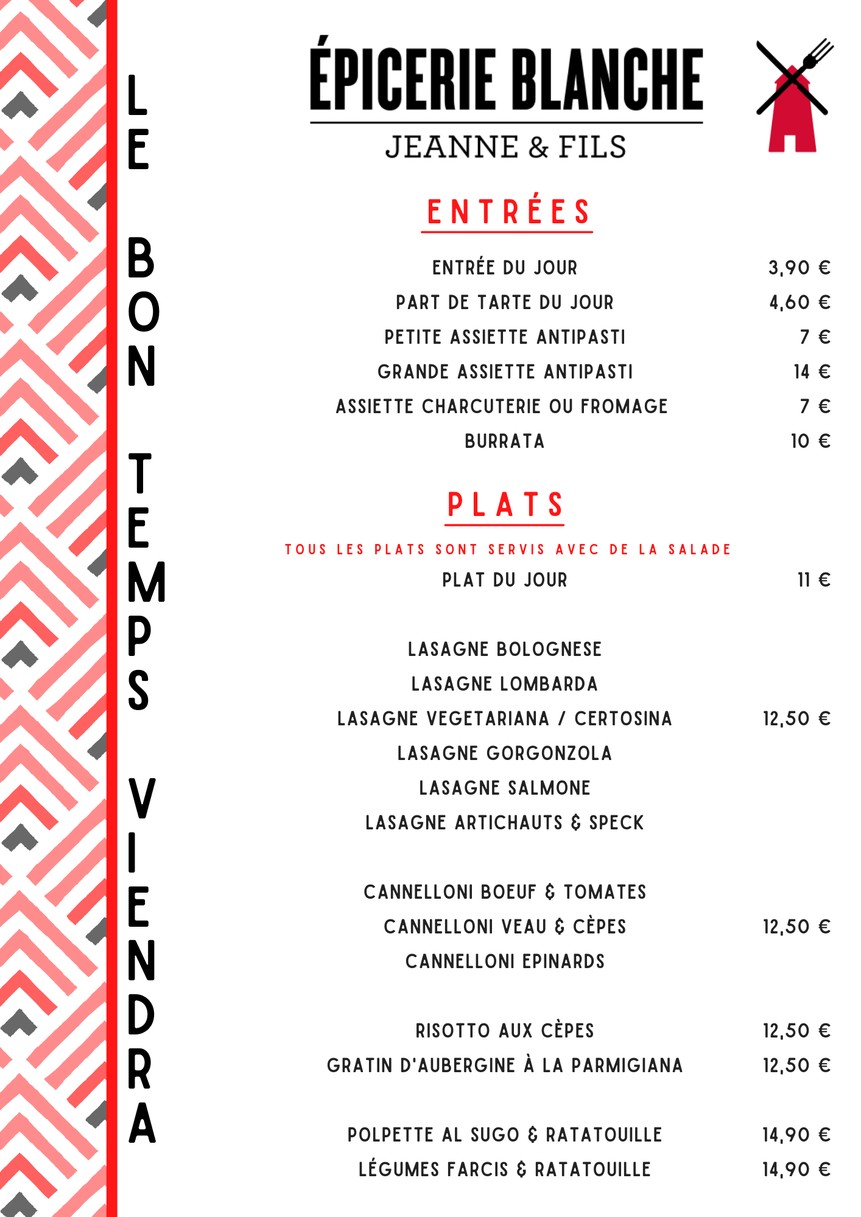 Épicerie Blanche menu 1