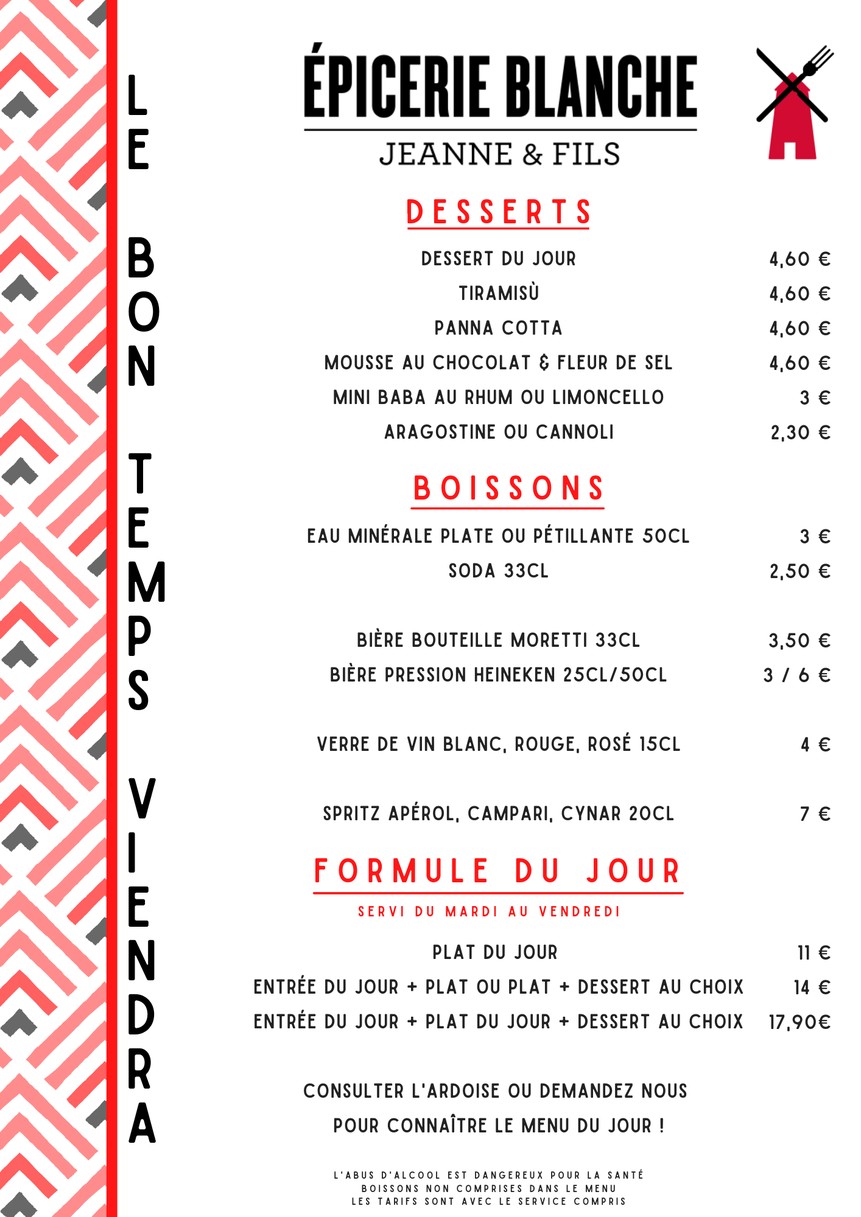Épicerie Blanche menu 2