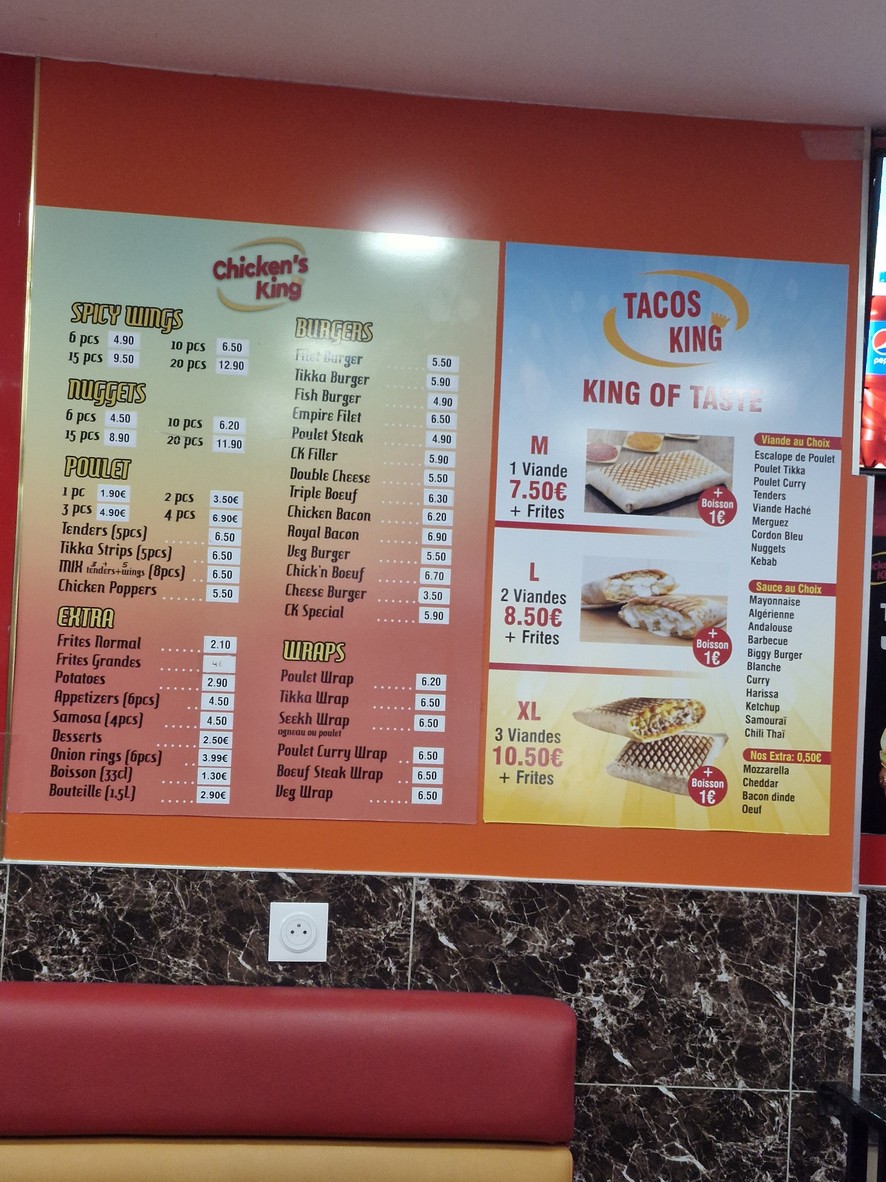 Chicken’s king - Avenue de Flandres menu 1