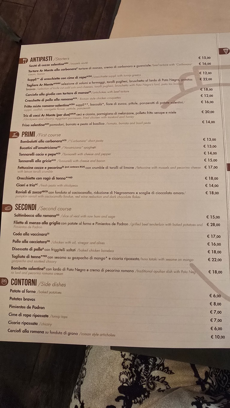 Ar Monte Testaccio menu 1