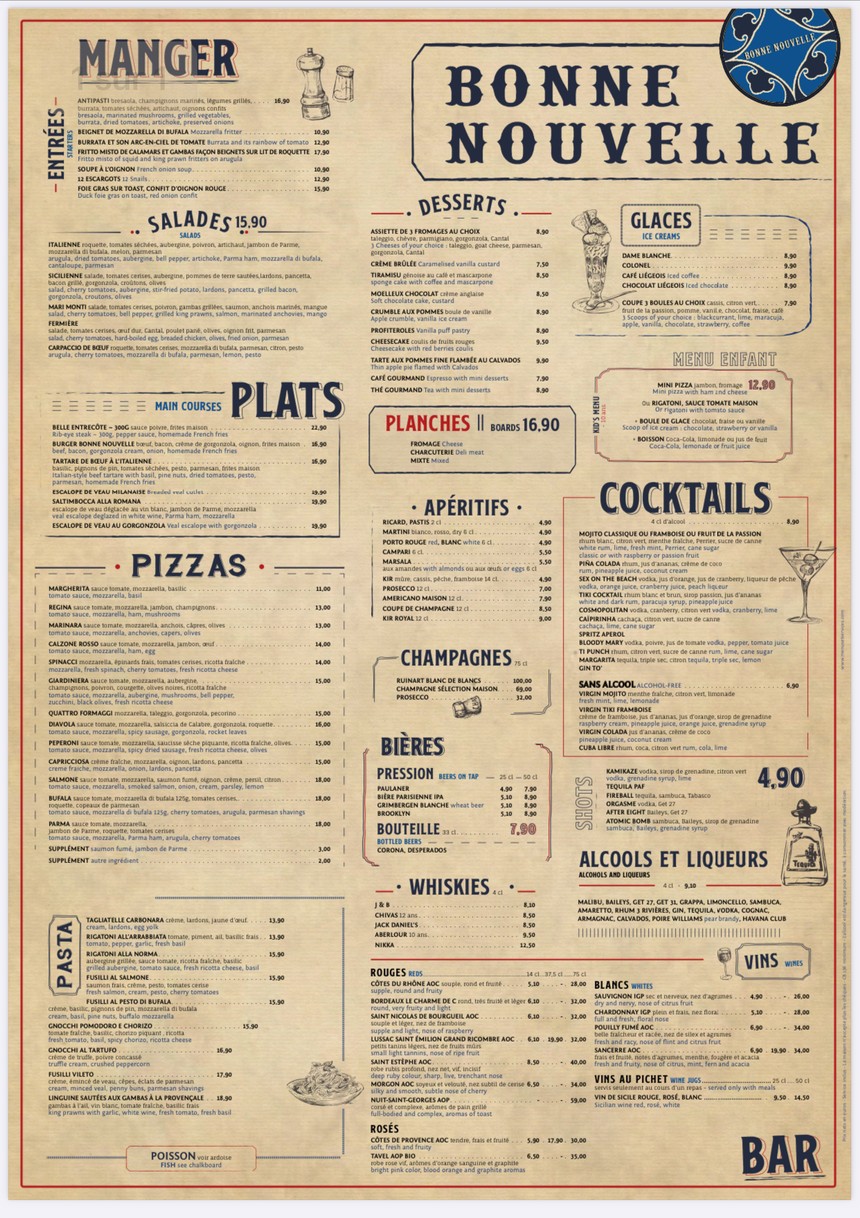 LE BONNE NOUVELLE menu 1