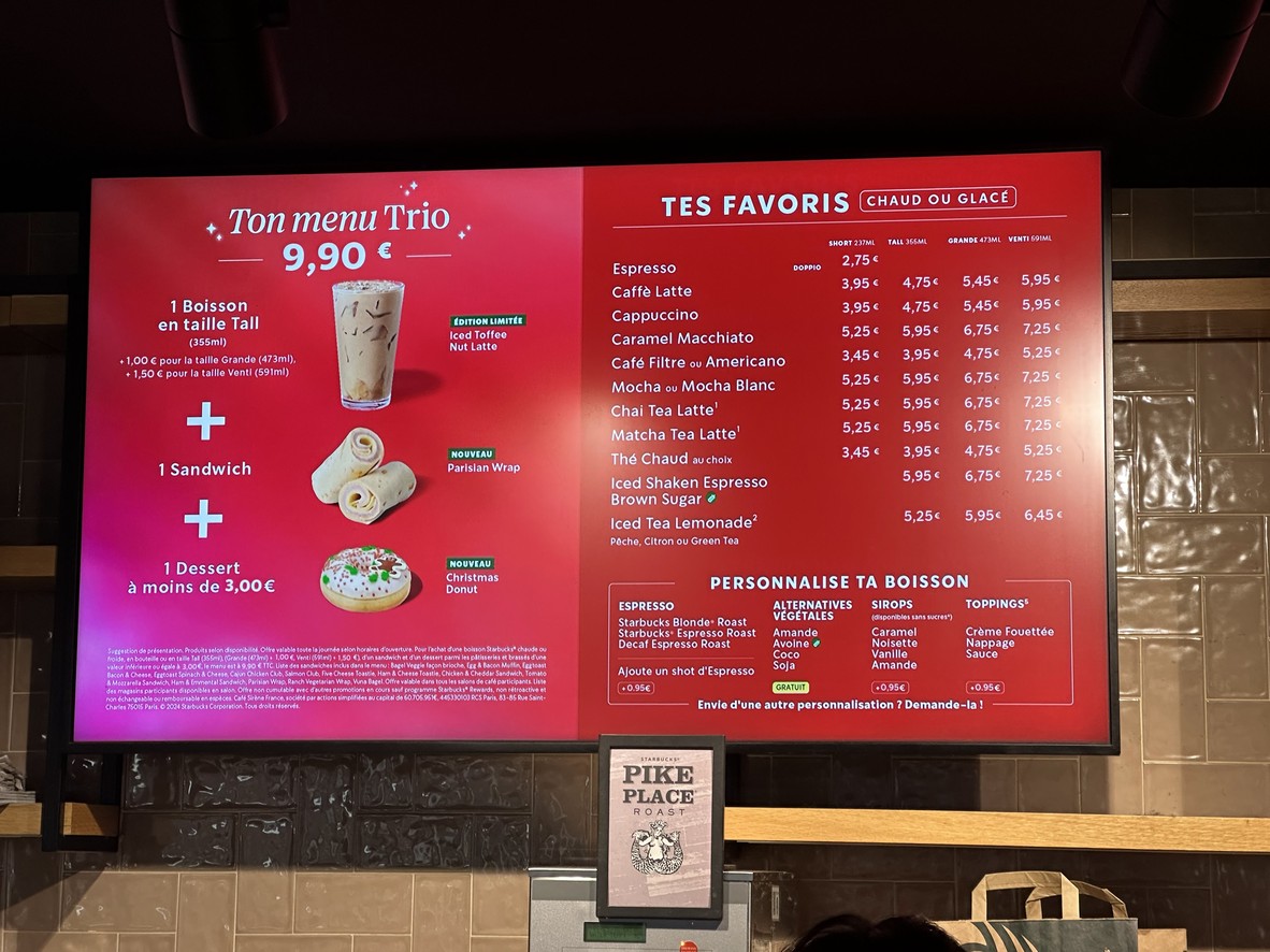 Starbucks menu 1