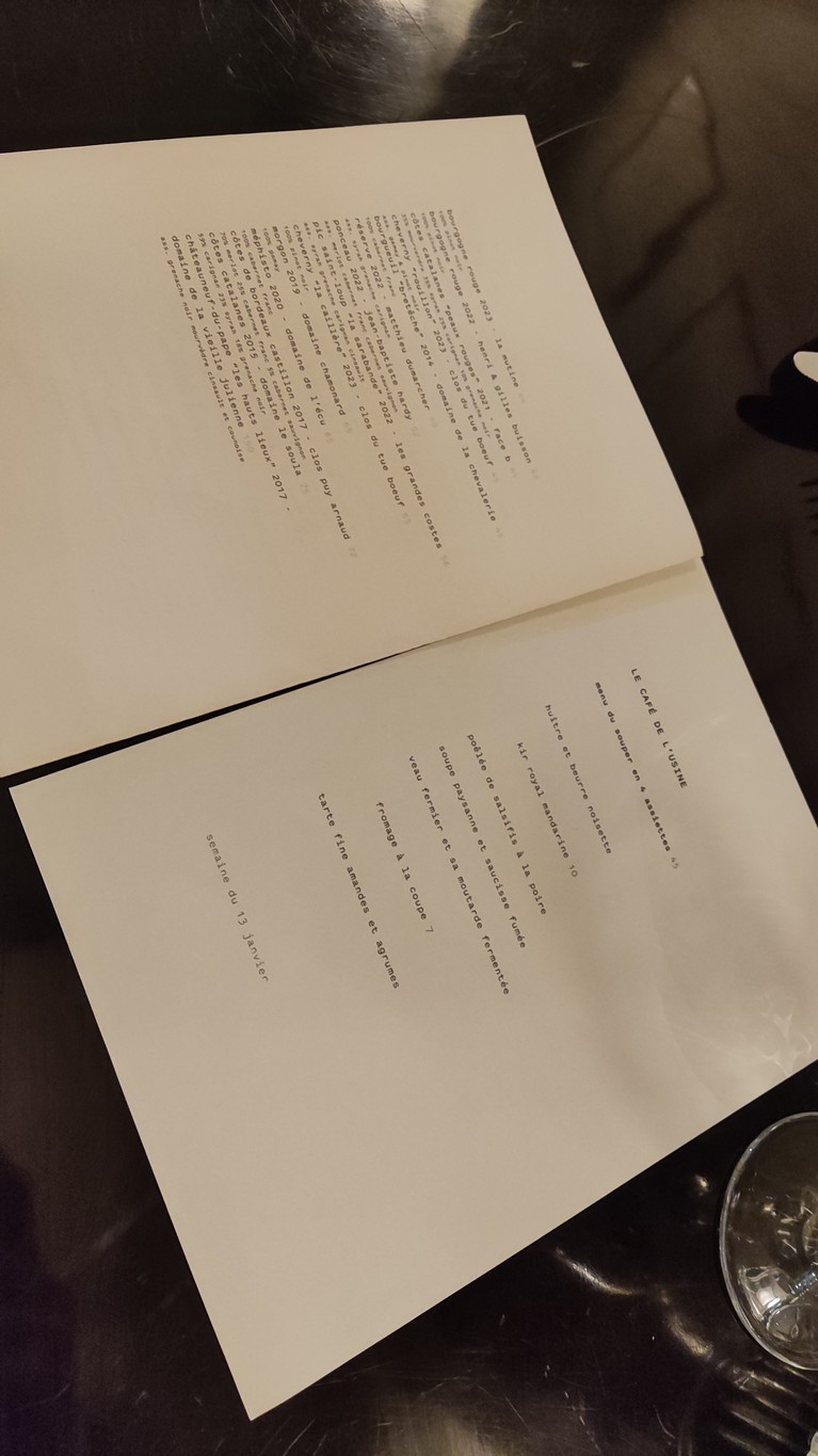 Café de l'Usine menu 1