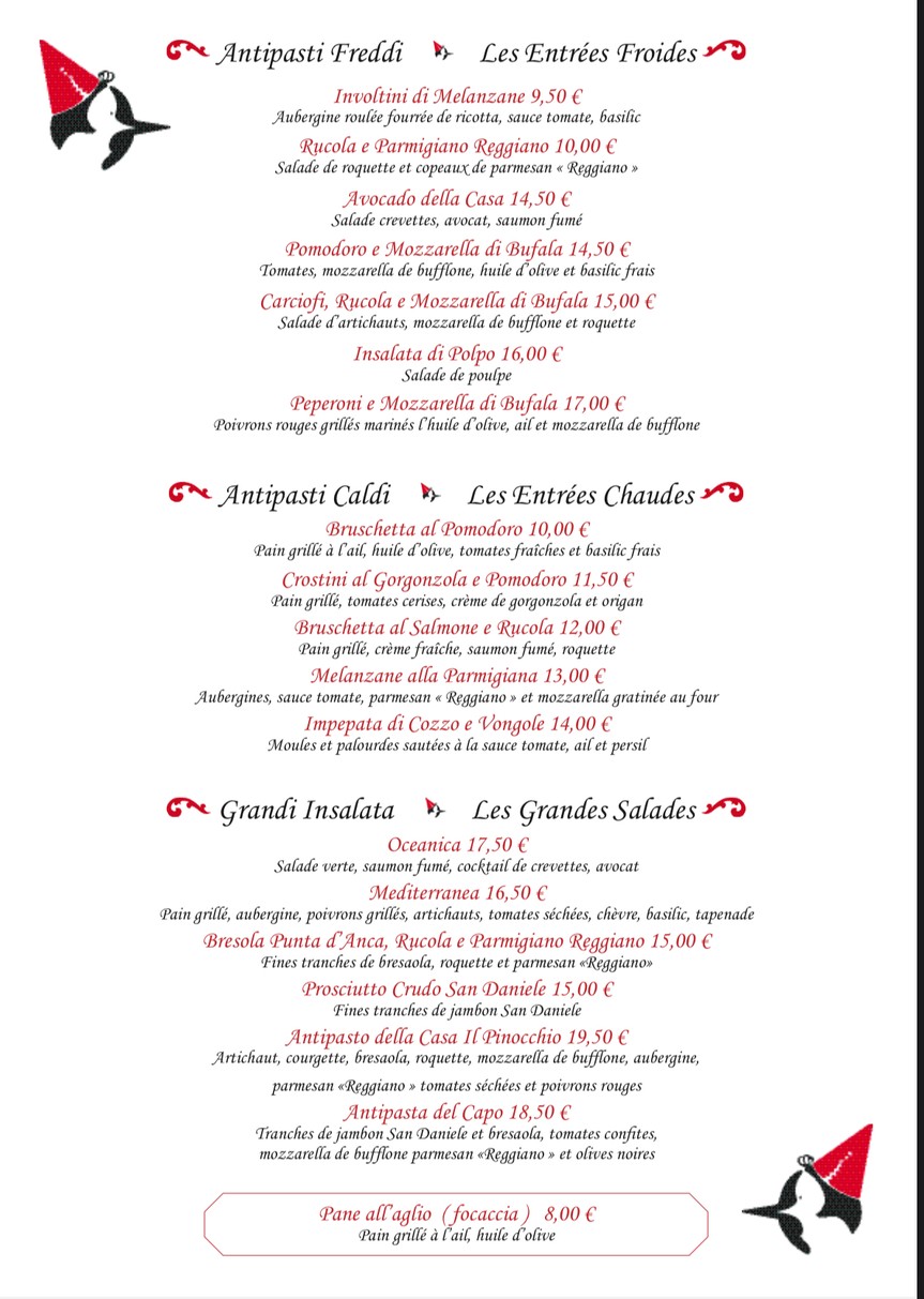 Il Pinocchio Restaurant Italien Pizzeria Paris 20 menu 1