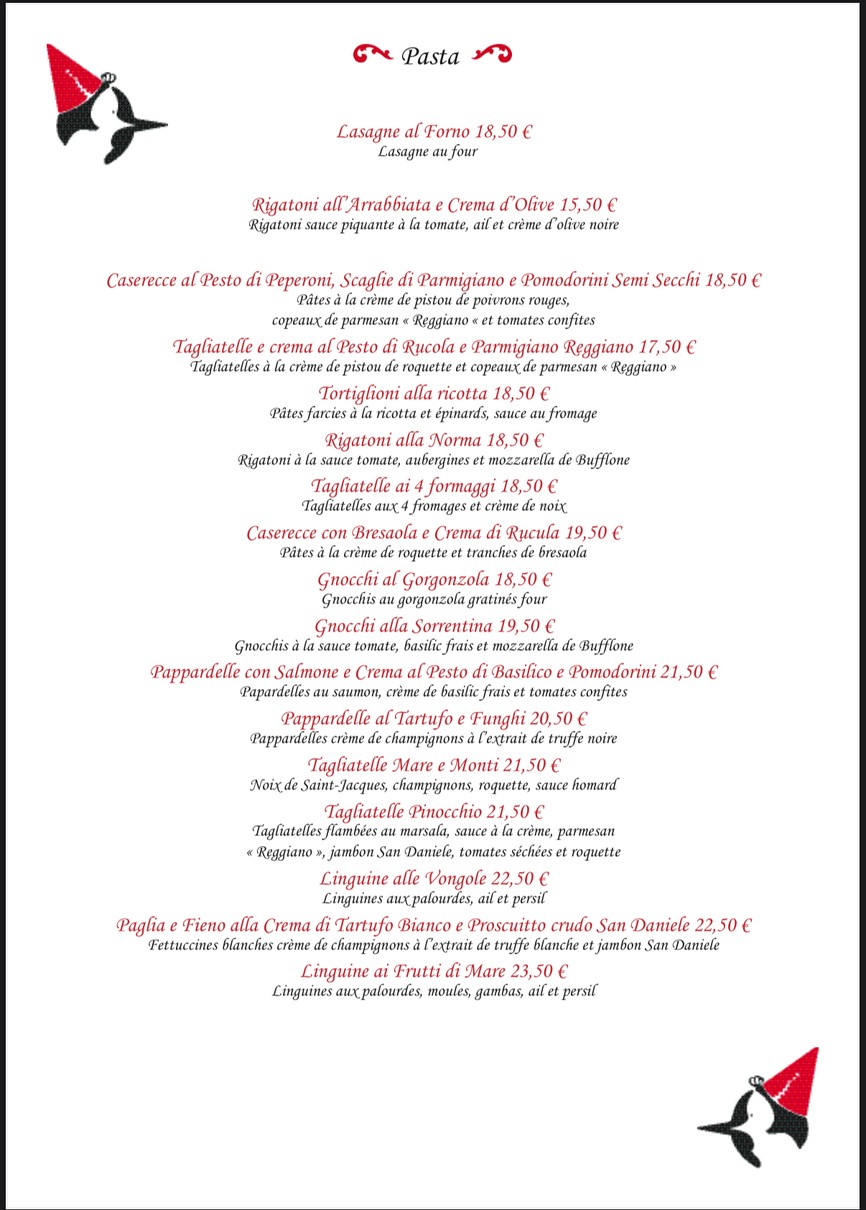 Il Pinocchio Restaurant Italien Pizzeria Paris 20 menu 2