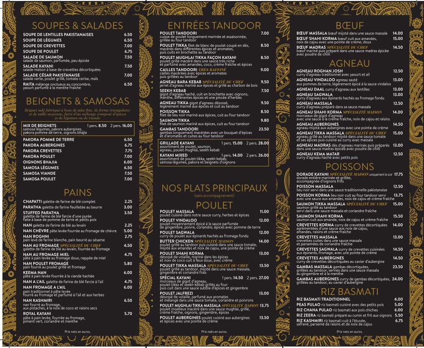 Restaurant Kayani - Boulogne menu 2