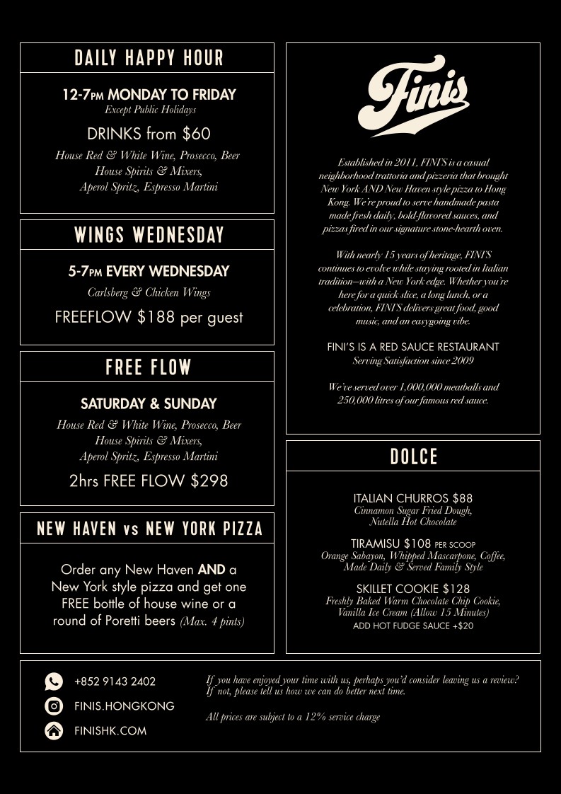 FINI'S menu 1
