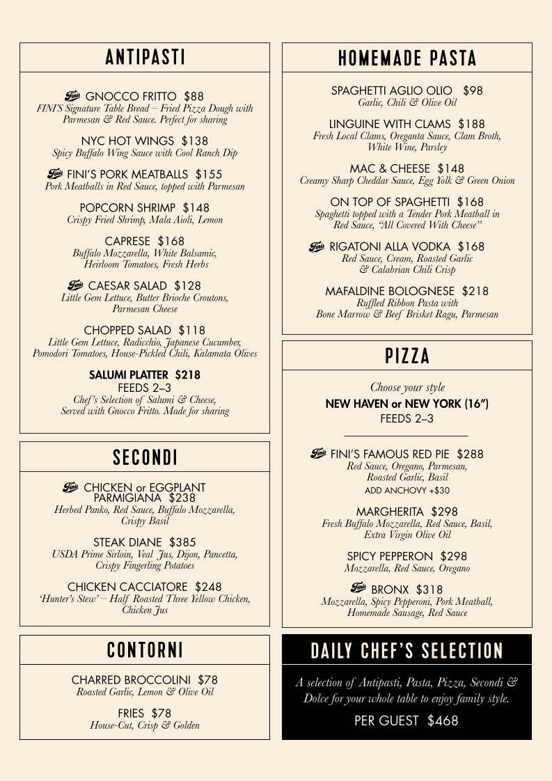 FINI'S menu 2