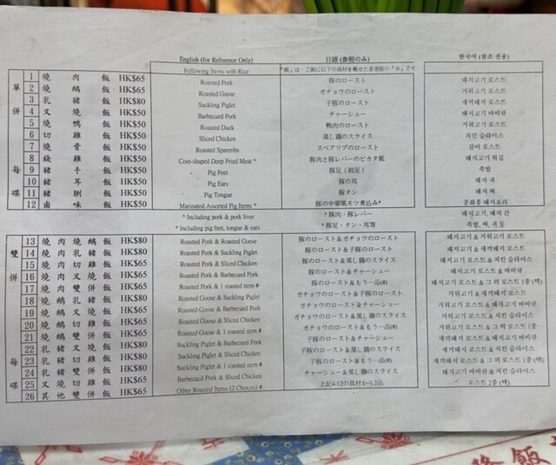 영합륭반점 menu 1